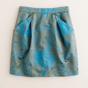J Crew Green and Blue Jacquard Origami Silk Skirt